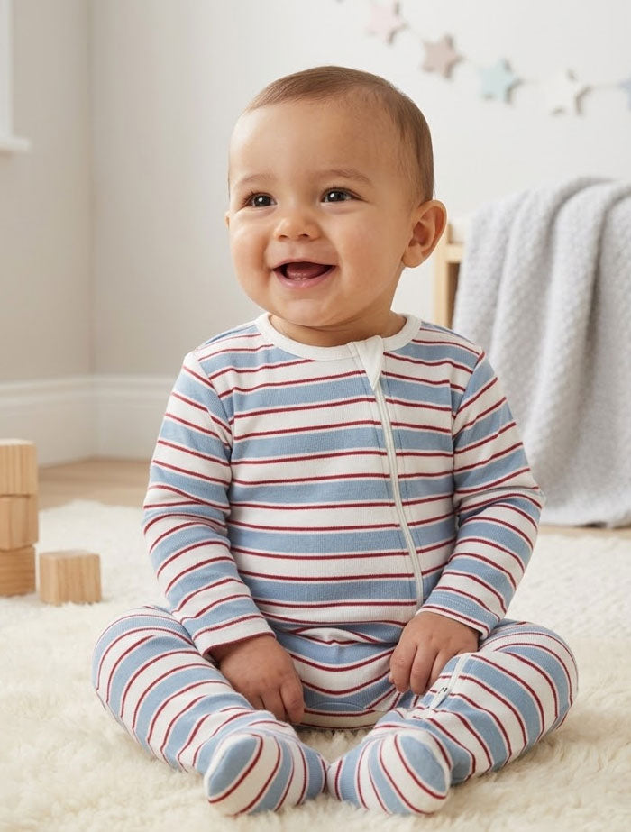 Blue and white stripes sleep suit
