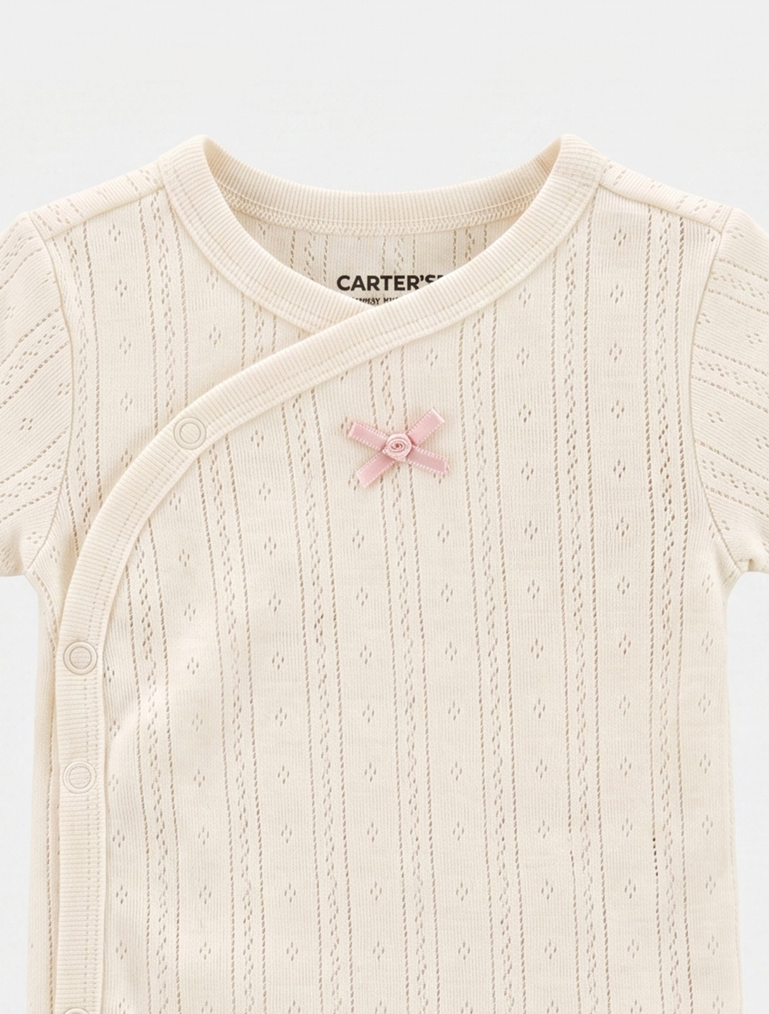 WHITE POINTELLE WRAPOVER ONESIE