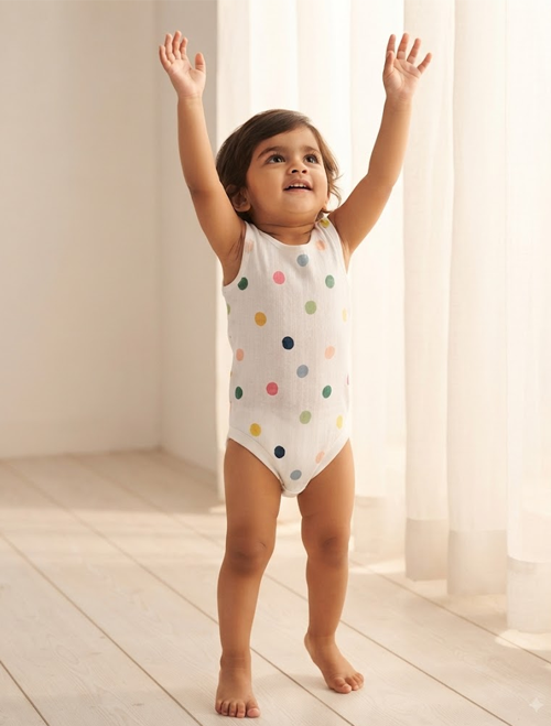 White polka dotted pointelle onesie