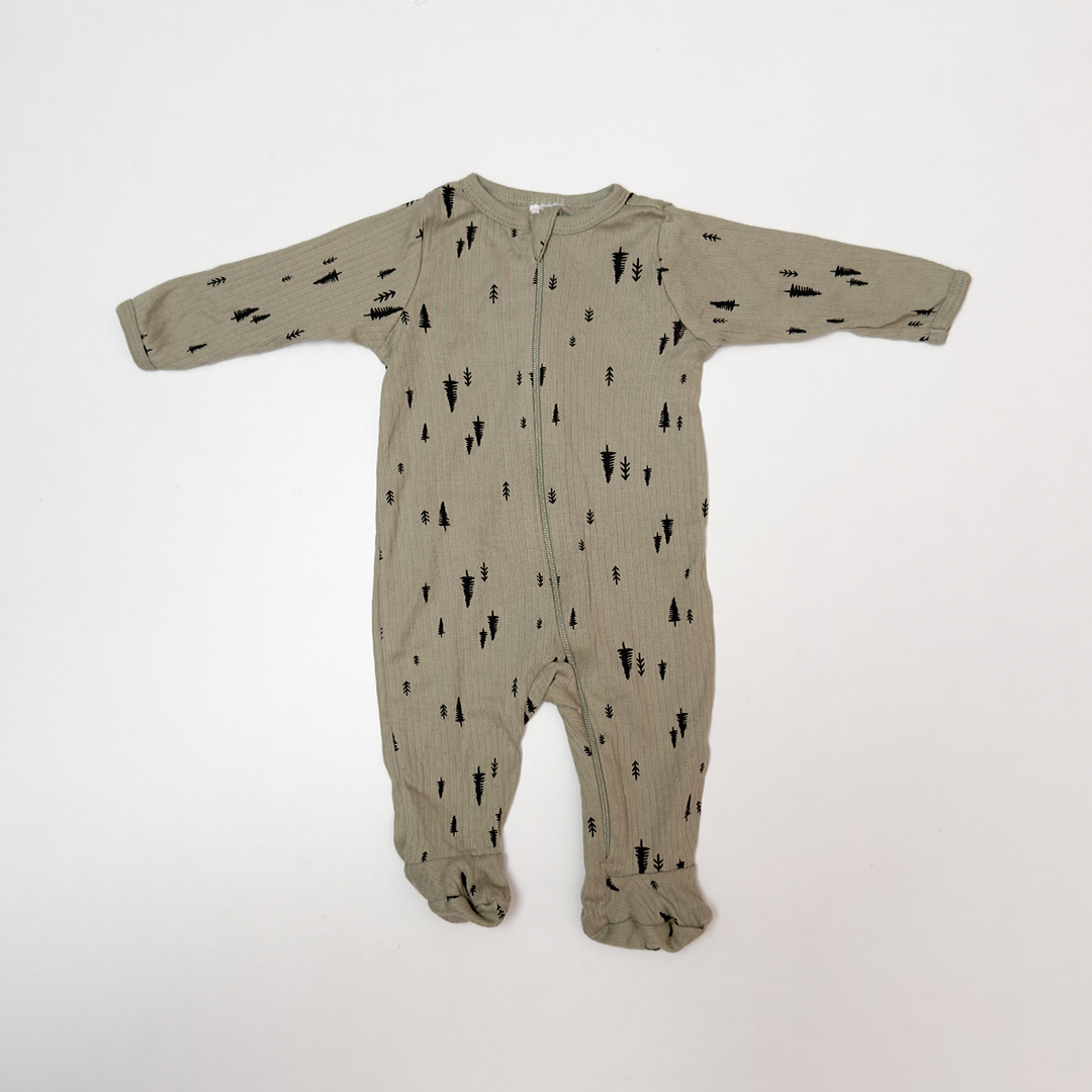 GREEN RIBBED UNISEX ZIPPER SLEEPSUIT