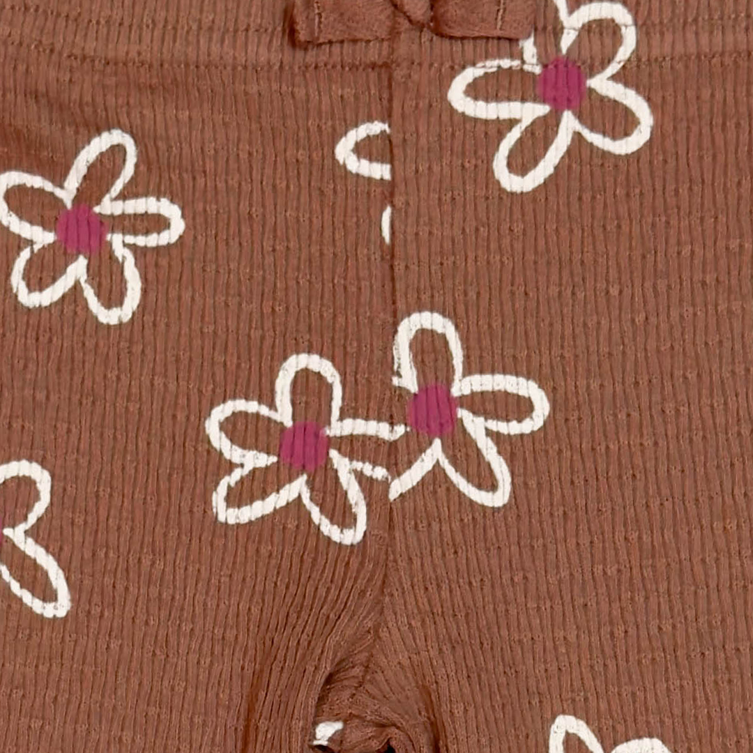 BROWN FLORAL RIBBED PANTS