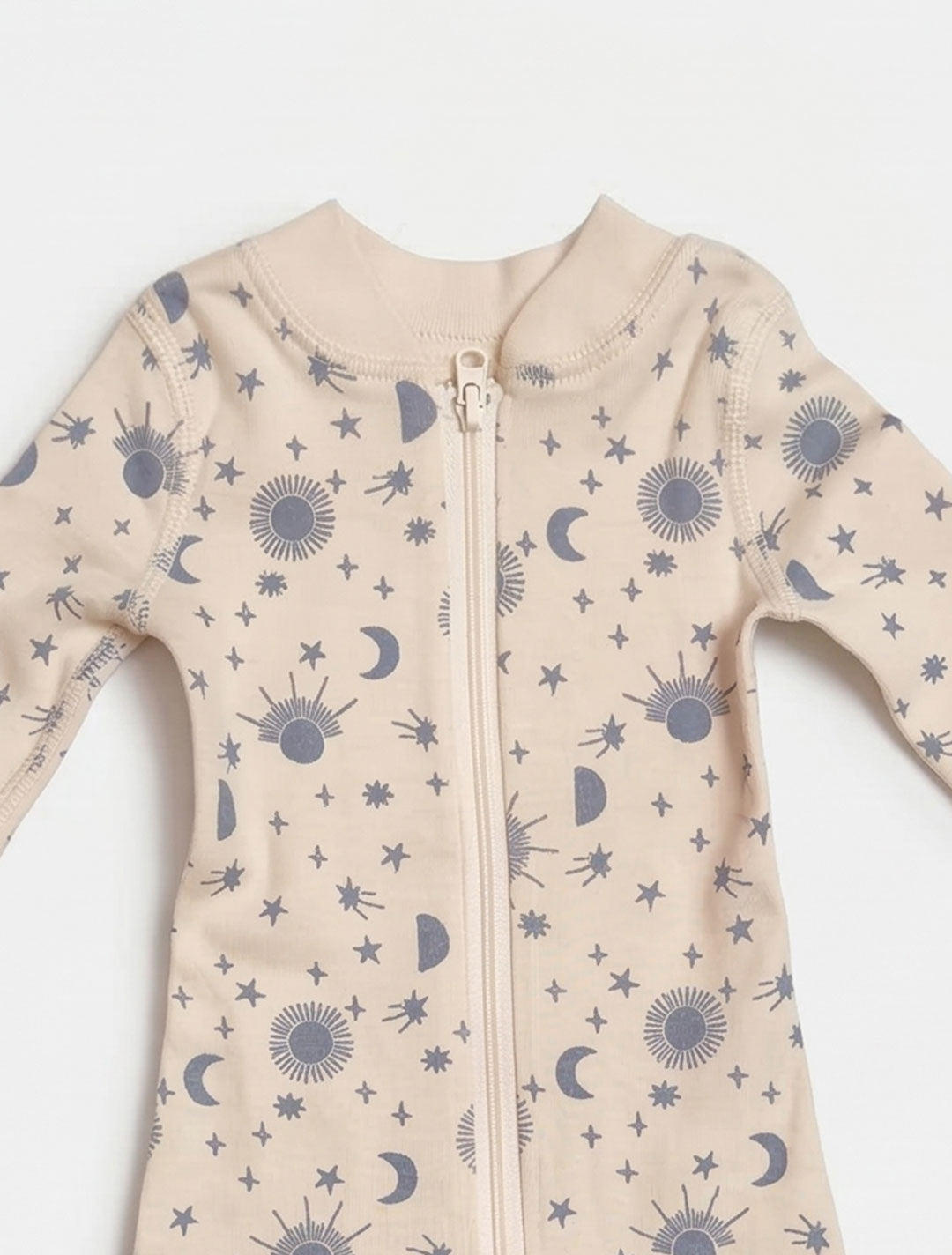 GREY BLUE PRINTED ZIPPER ROMPER