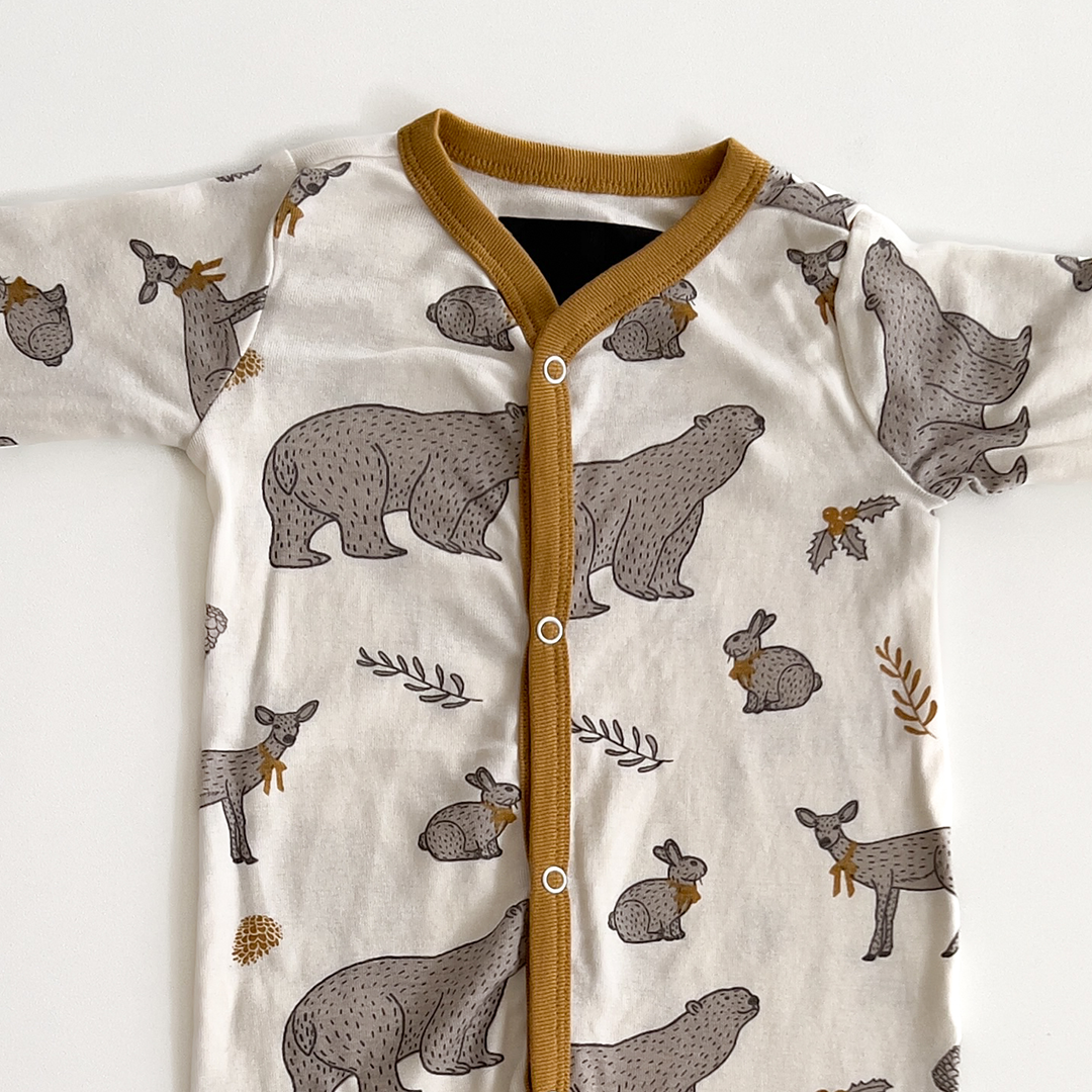 animal patterned off white sleepsuit