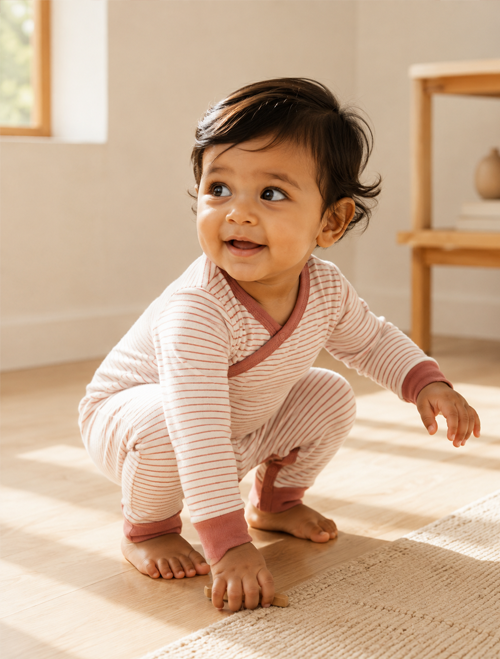 Dusty pink stripes wrapover romper