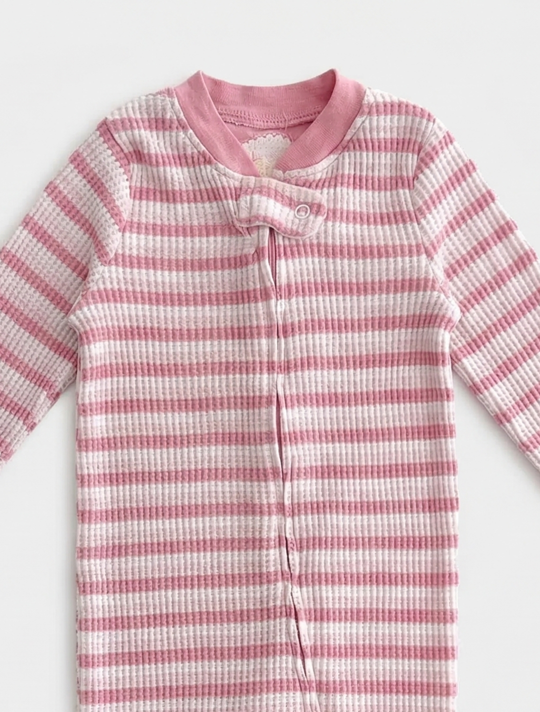 Pink striped ribbed material romper