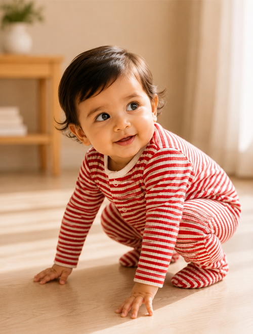 Red white striped ribbed sleepsuit