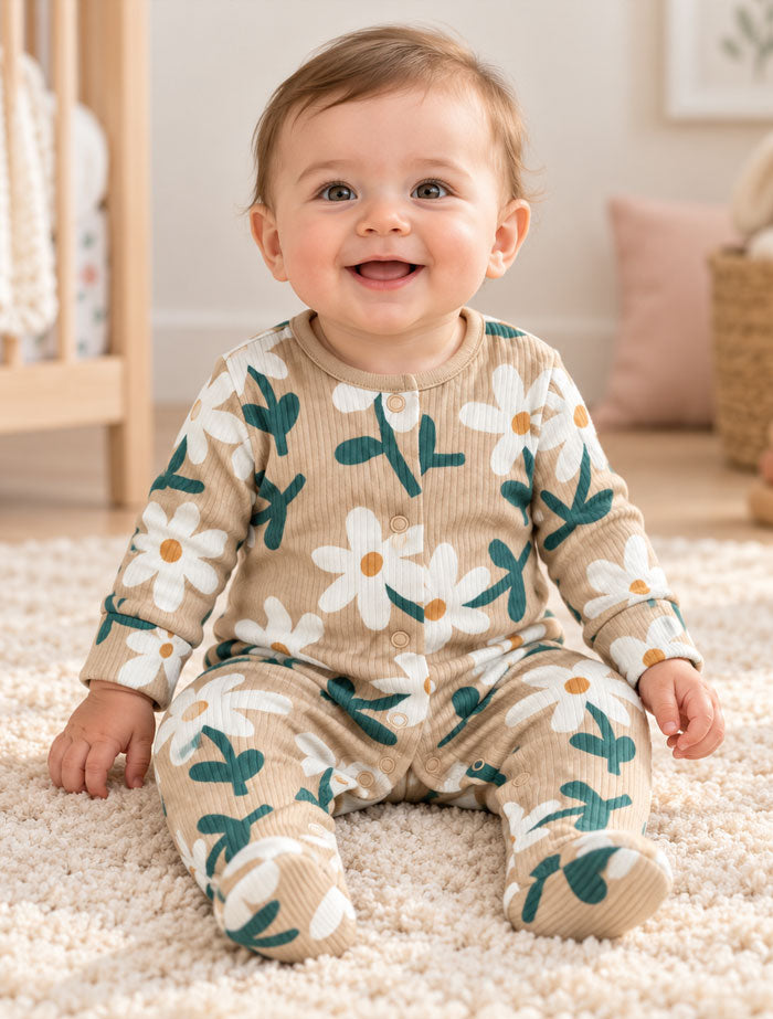 Brown floral button sleepsuit