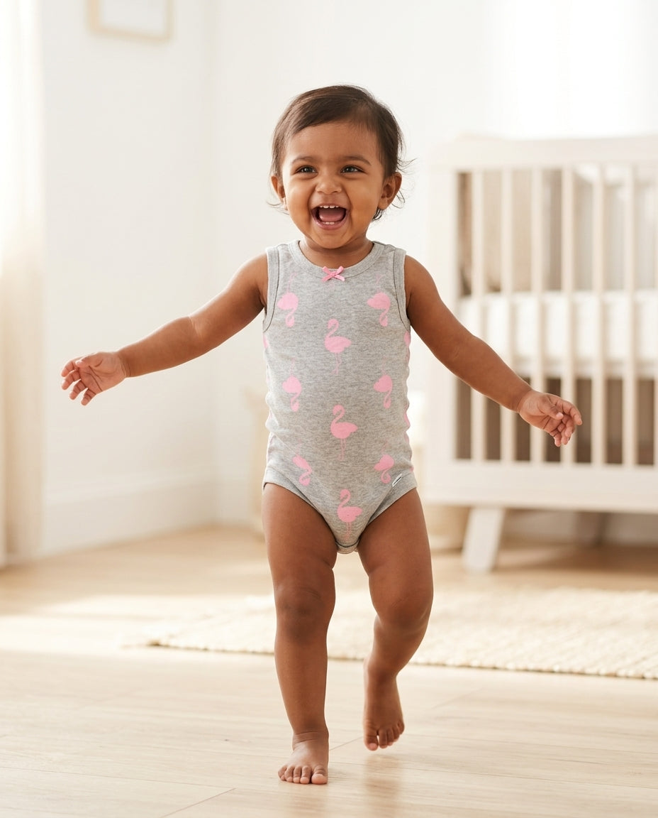 Grey pink printed onesie