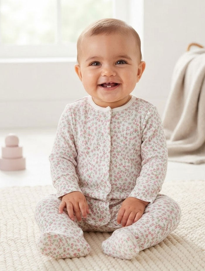 Pink and white floral sleep suit