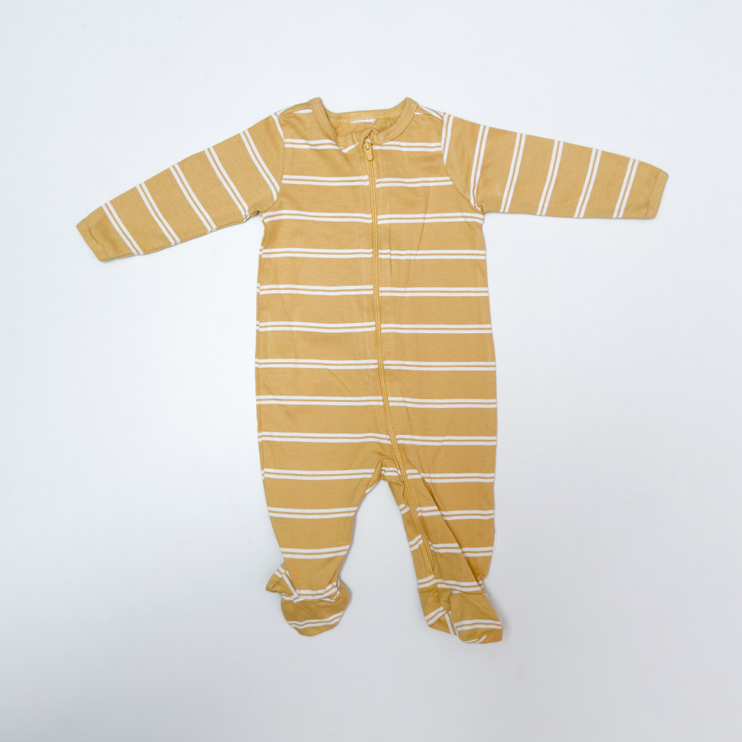YELLOW STRIPED ZIPPER SLEEPSUIT