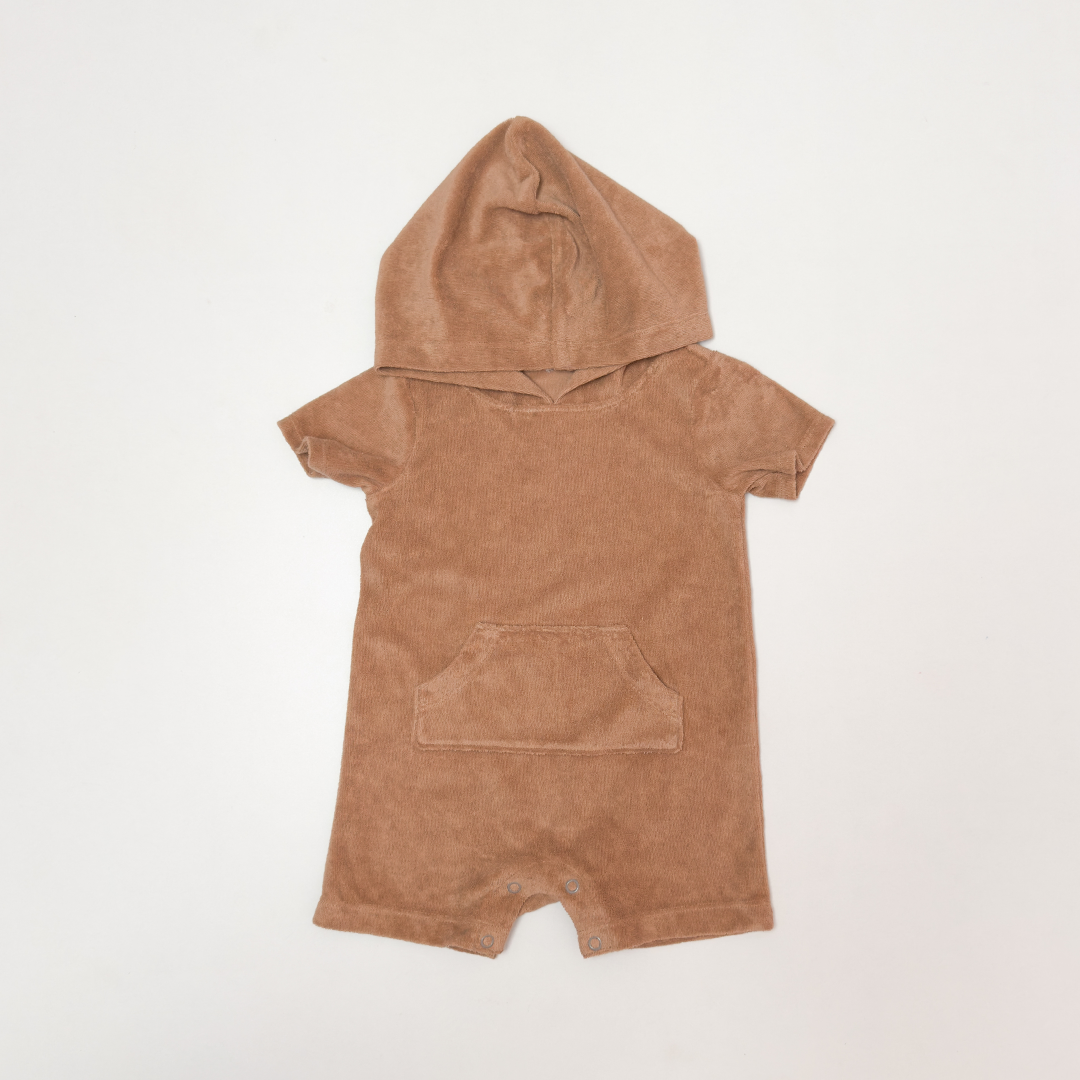 BROWN VELVET HOODED JUMPSUIT