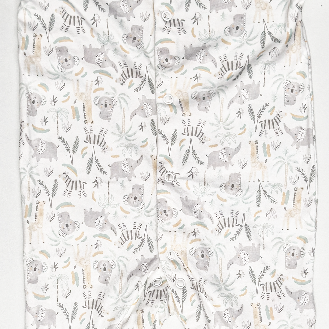 WHITE ANIMAL PRINTED SLEEPSUIT