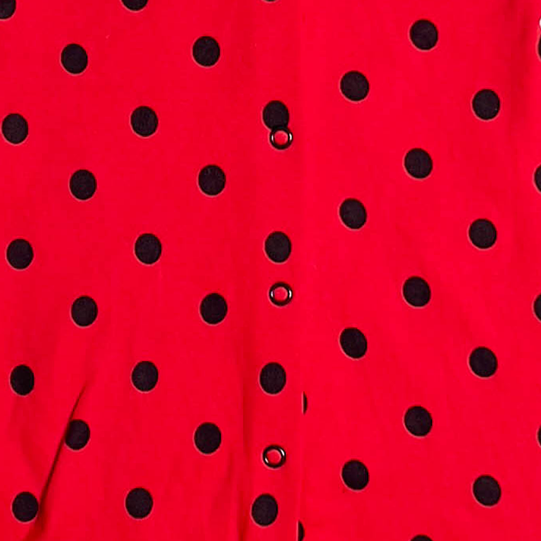 RED POLKA DOTTED HOODED JUMPSUIT
