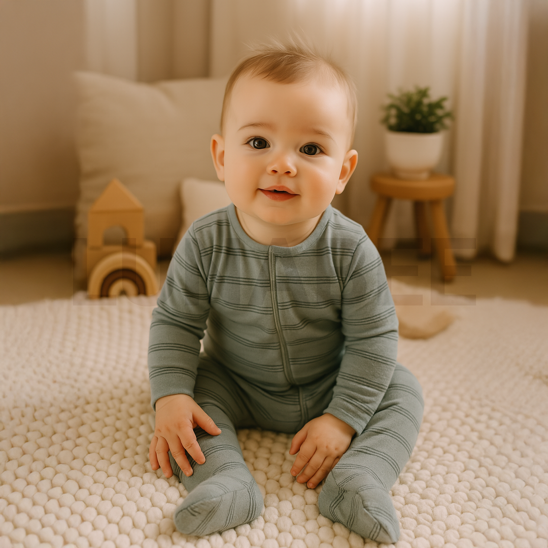 BLUE GREY STRIPED SLEEPSUIT