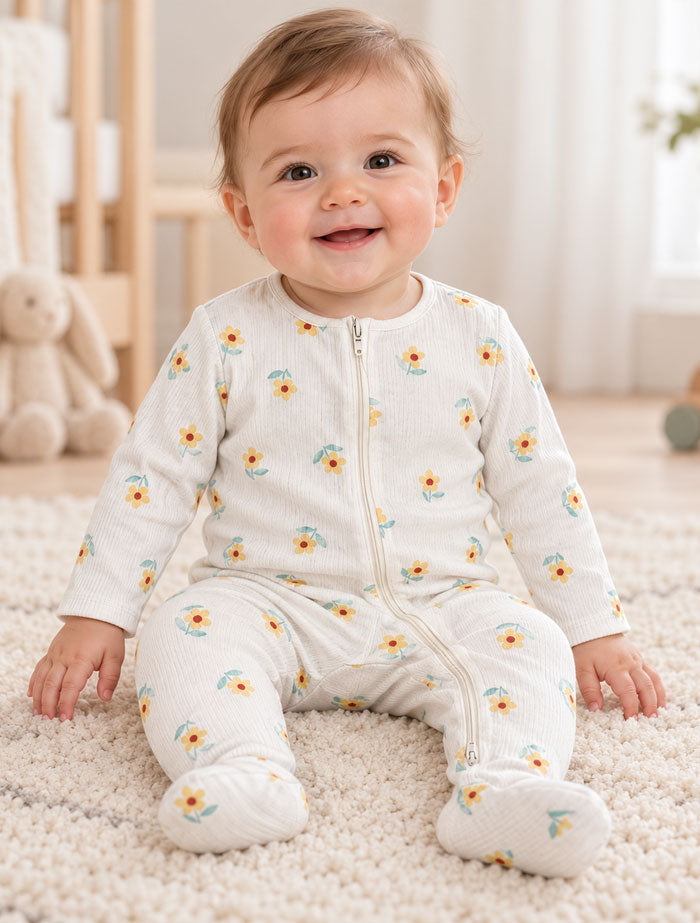 Floral zipper ribber sleepsuit