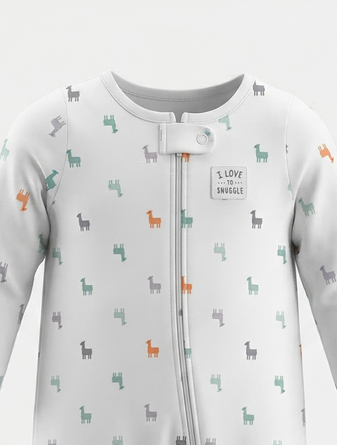 WHITE LLAMA PRINTED SLEEPSUIT