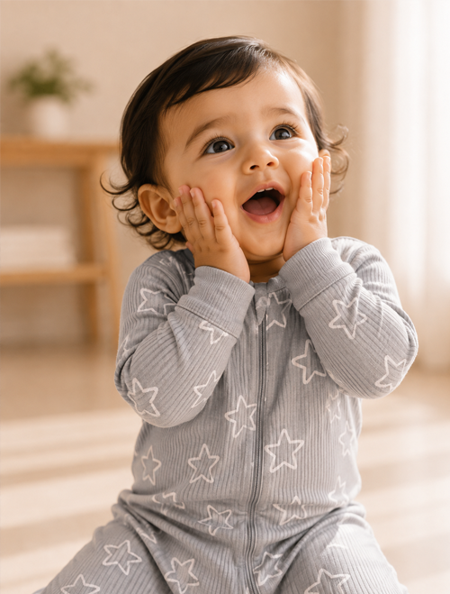 Grey star ribbed zipper sleepsuit