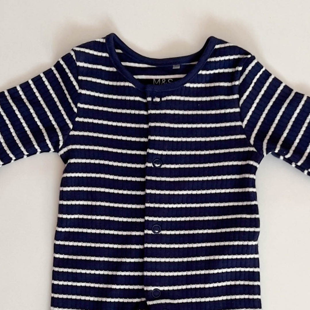 NAVY BLUE AND WHITE STRIPED ROMPER