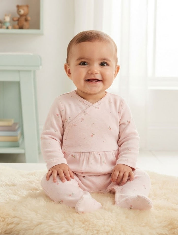 Pink floral pointelle wrap over sleep suit