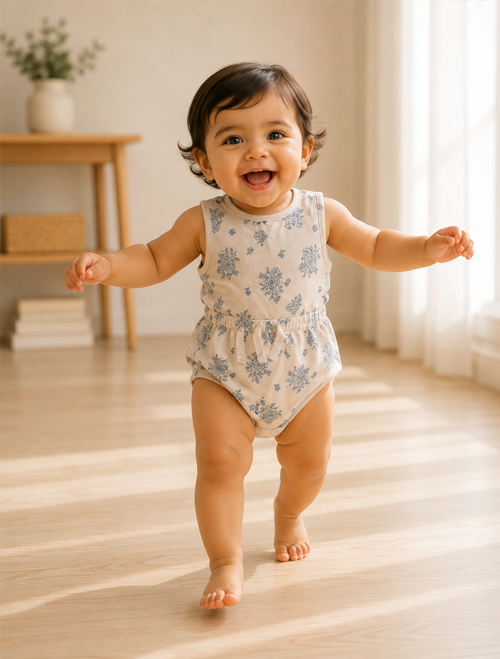 Blue floral patterned onesie