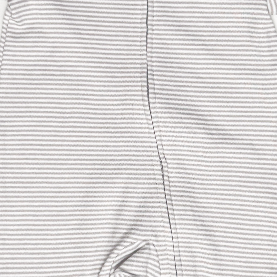 GREY AND WHITE STRIPED ZIPPER SLEEPSUIT