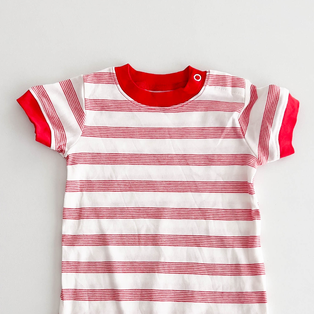 RED AND WHITE STRIPED JUMPSUIT