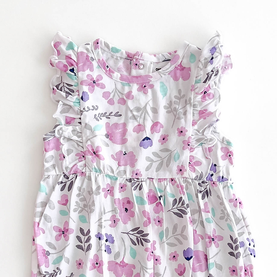 LAVENDER FLORAL RUFFLE SLEEVE ONESIE