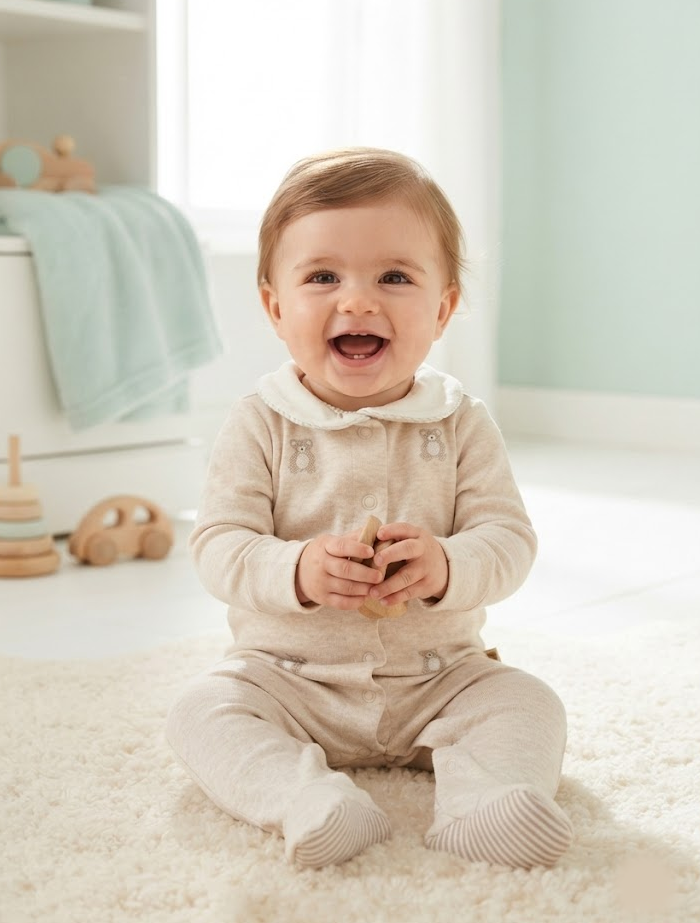 Beige bear peter pan collar sleepsuit