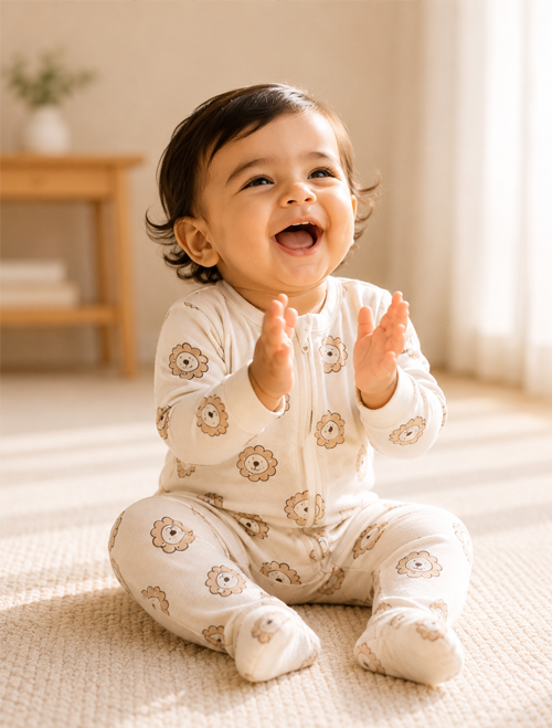 Beige lion zipper sleepsuit