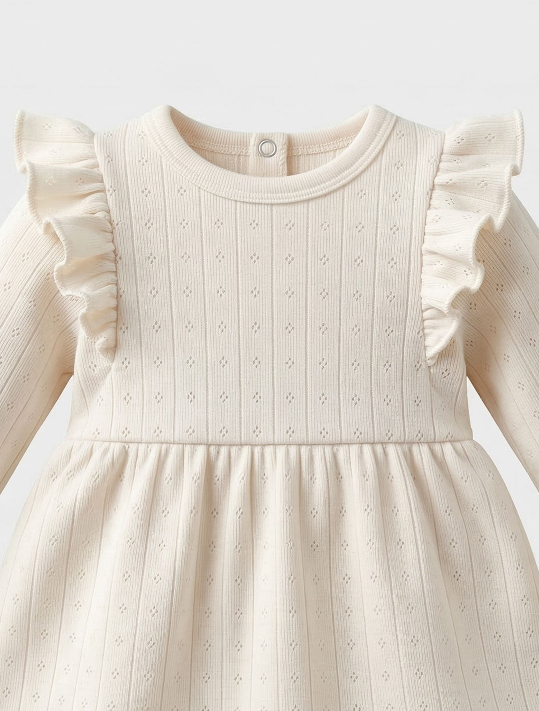 OFF WHITE KNITTED RUFFLED POINTELLE SUNSUIT
