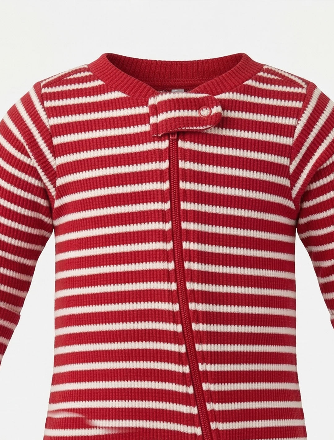 RED KNITTED STRIPED SLEEPSUIT