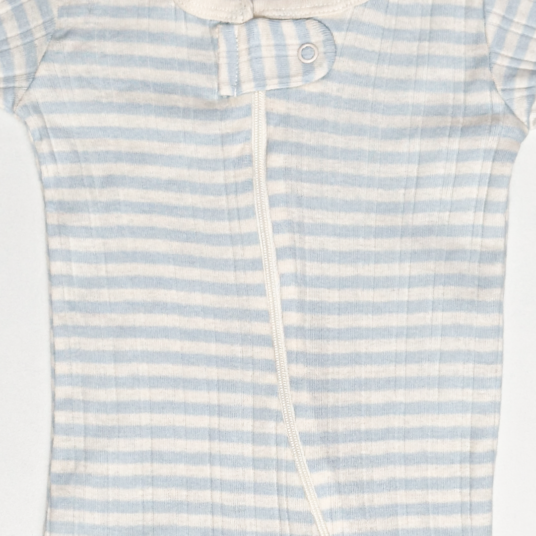 BLUE AND WHITE STRIPES RIBBED SLEEPSUIT