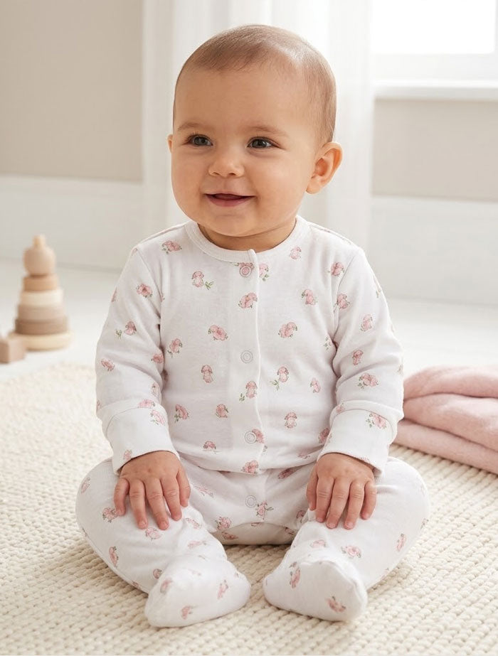 Pink bunny button sleepsuit