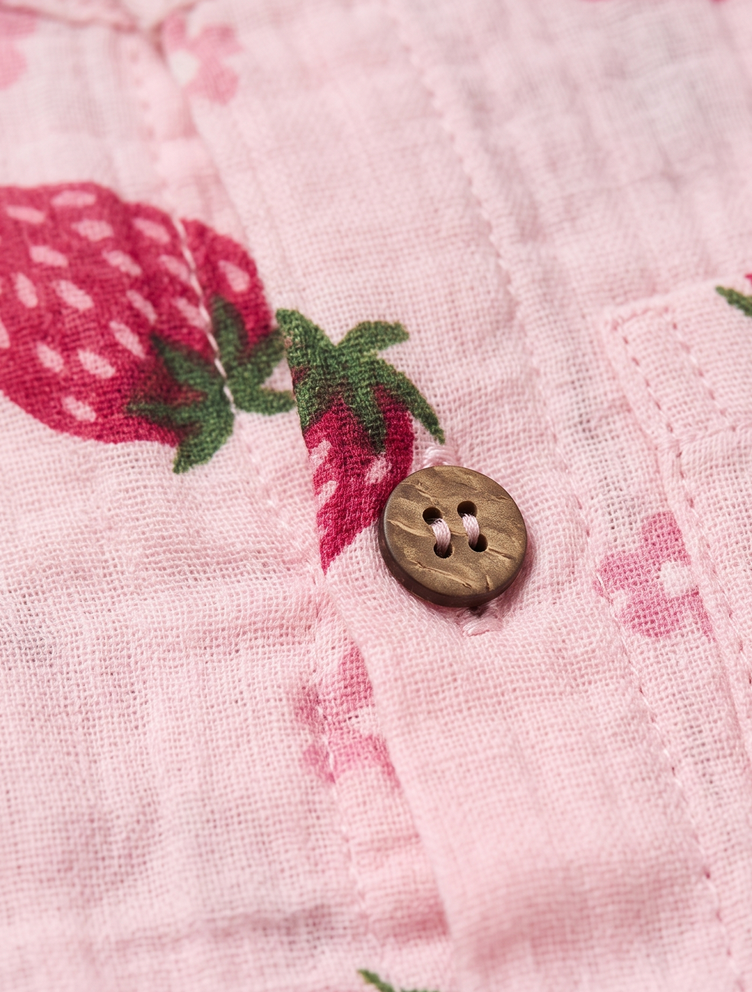 Strawberry-Print Muslin Shirt & Shorts Co-ord Set – Pink