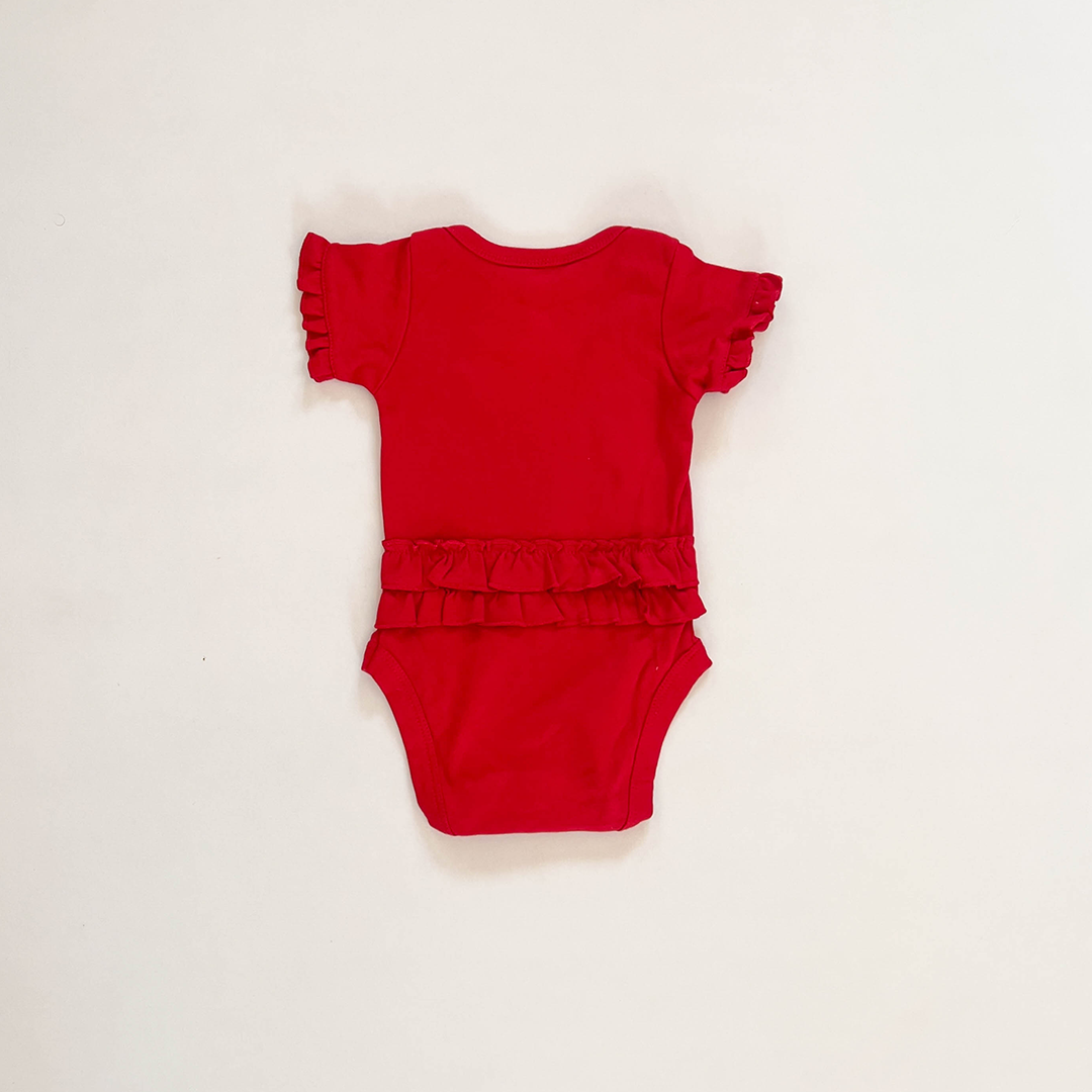 RED FLORAL EMBROIDERY ONESIE