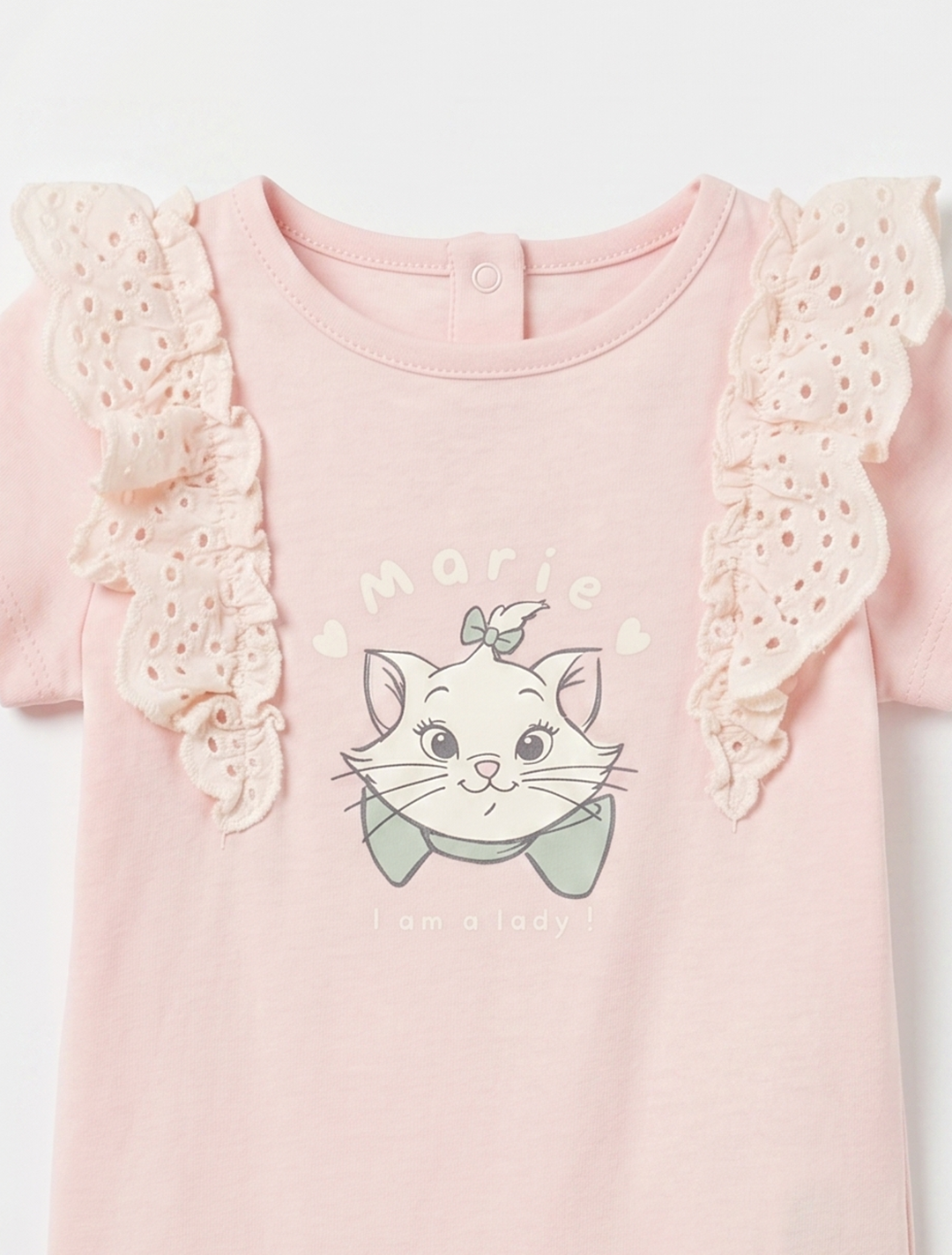 PINK KITTY PRINTED RUFFLED ONESIE