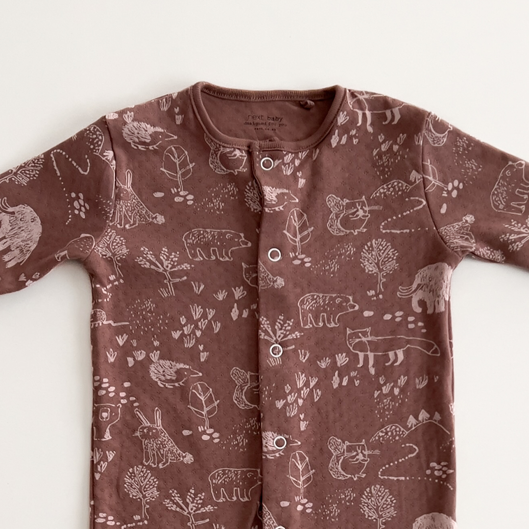 BROWN ANIMAL PRINTED SLEEPSUIT