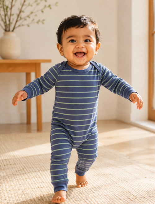 Blue green striped romper