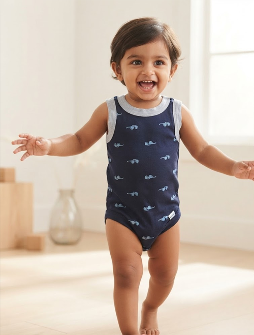 Blue printed onesie