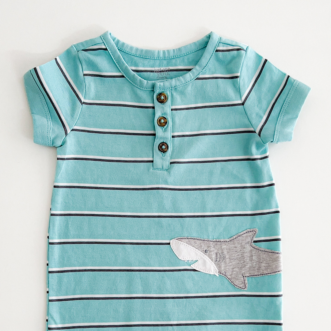 AQUA BLUE STRIPE SHARK JUMPSUIT