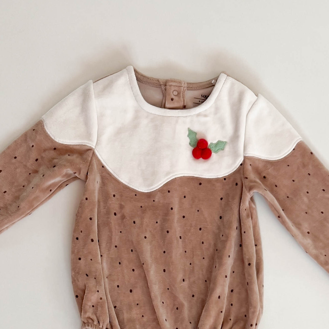 BROWN VELVET FANCY ONESIE