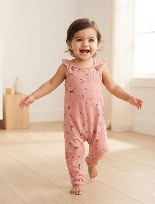 Powder pink floral dungaree
