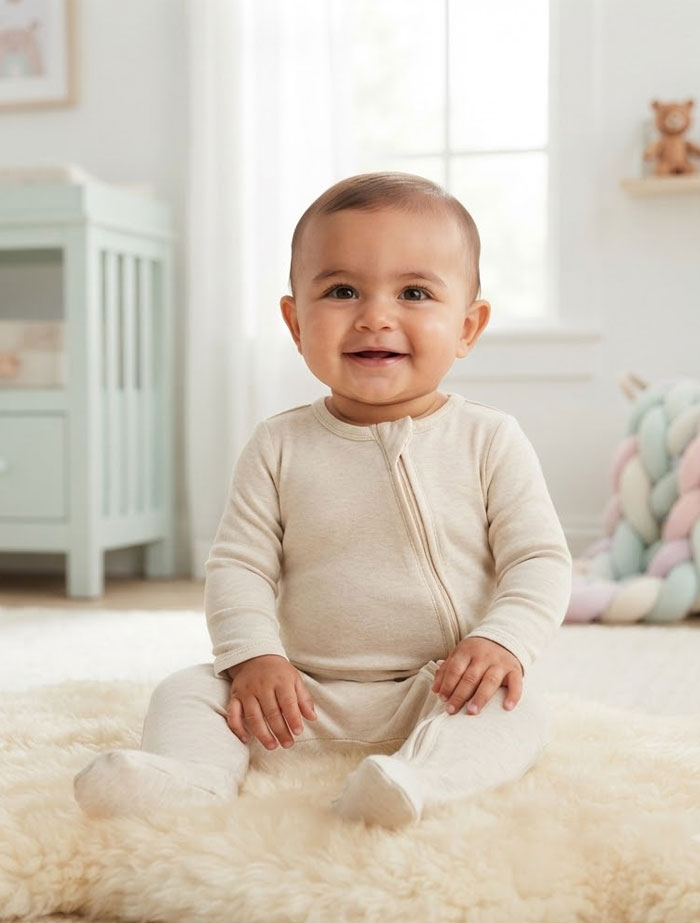 Offf white side 2 way zipper sleepsuit