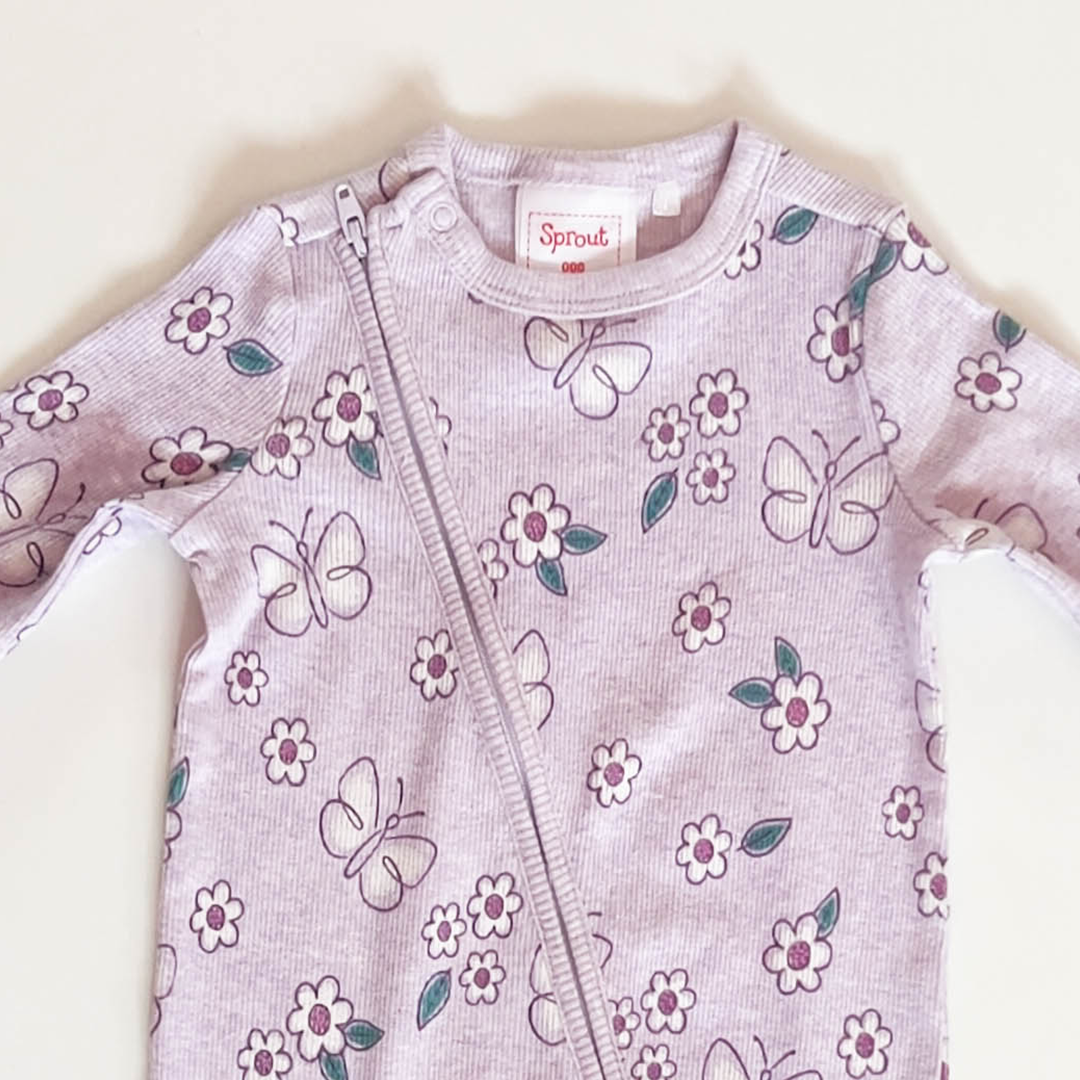 PURPLE FLORAL RIBBED ROMPER