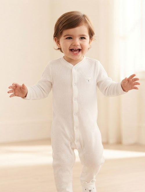 White bear ribbed sleepsuit