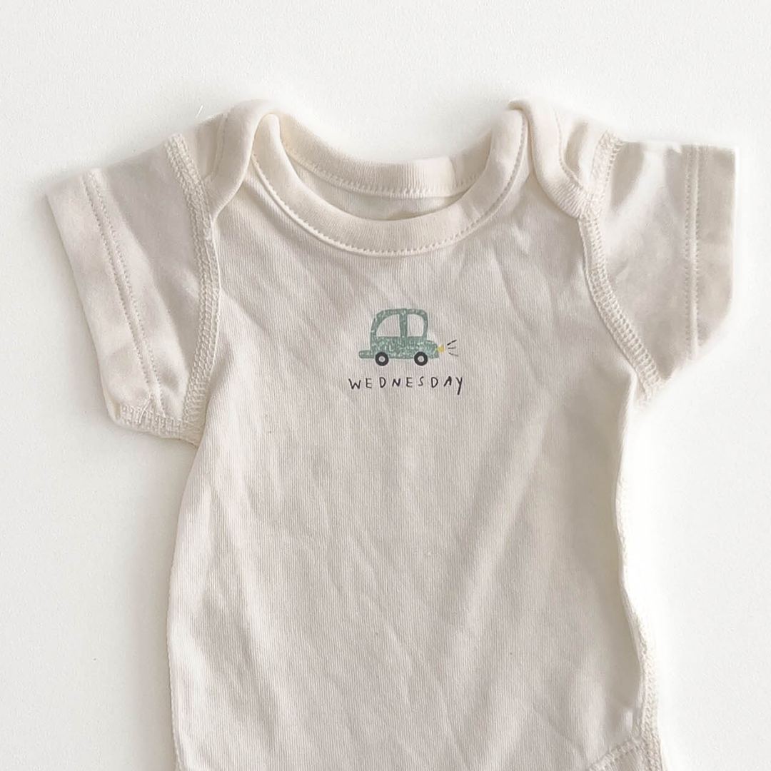 WHITE CAR PRINT ONESIE