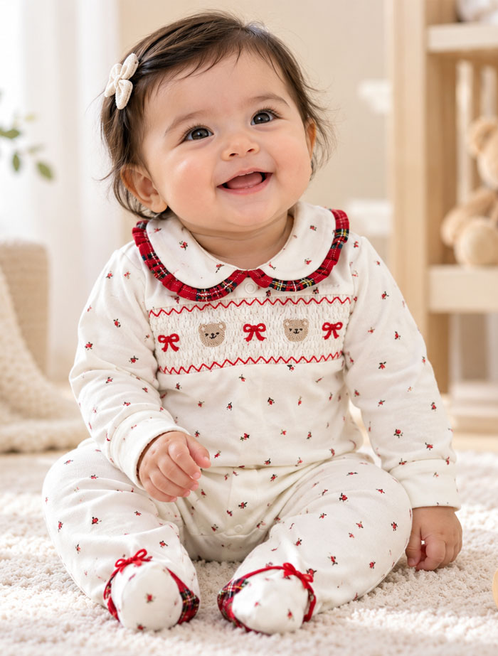 Off white red ribbon sleepsuit