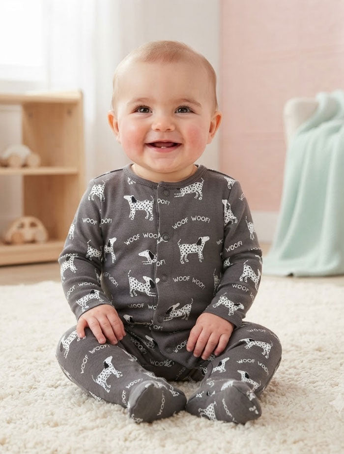 Grey printed button sleepsuit