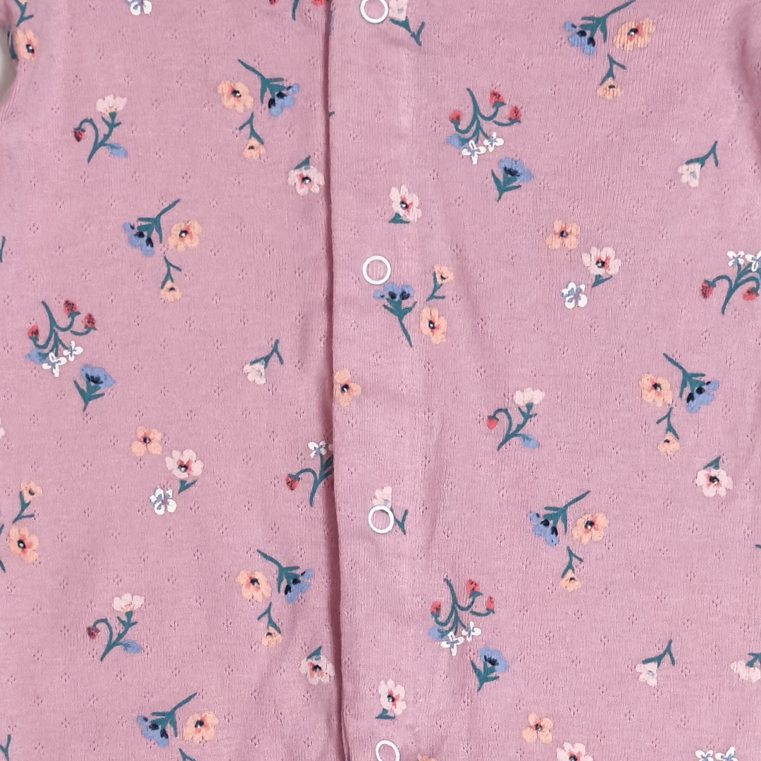 PINK FLORAL POINTELLE SLEEPSUIT