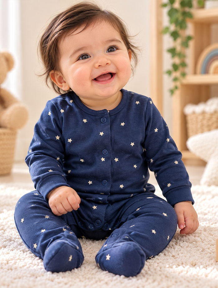 Navy blue star printed sleep suit